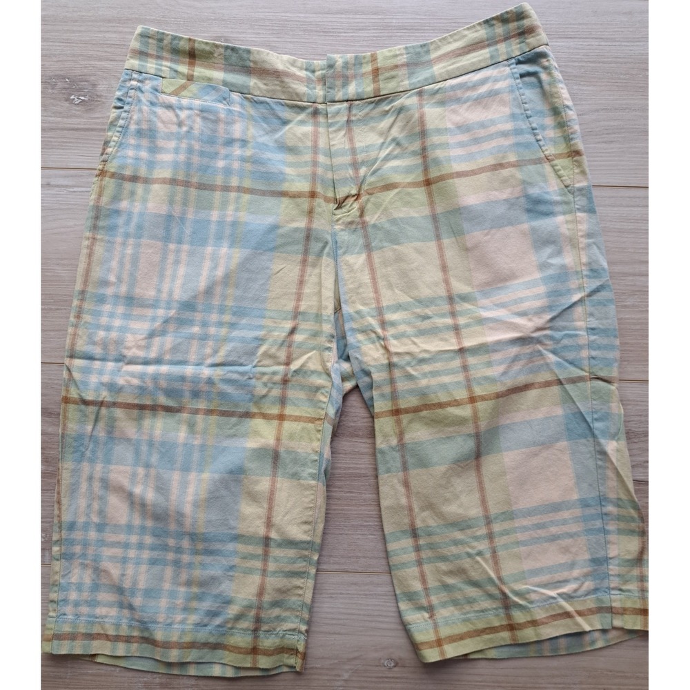 Tommy Bahama Y2k Womens Plaid Bermuda Shorts Blue Green Cotton Coastal Size 4